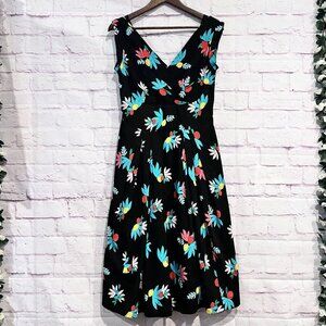 Emily and Fin Florence Black Floral Dress Cotton Pockets Lined Size Small Event‎